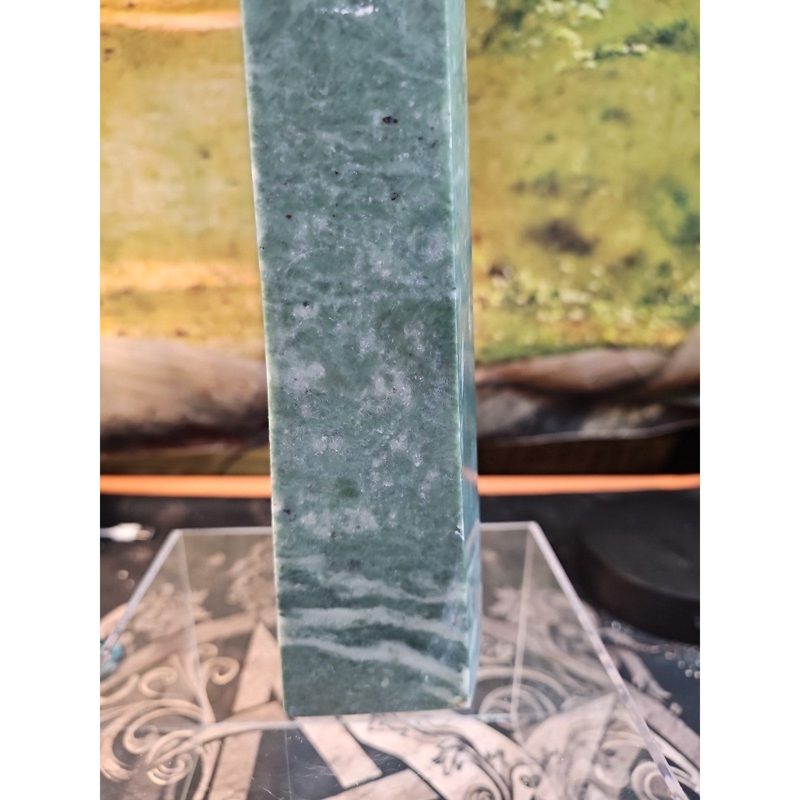 4.69lbs 12in Tall Green Jasper Crystal Point Tower Healing