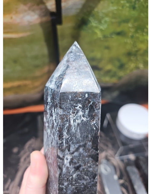 Load image into Gallery viewer, 6lbs 13in Tall Arfvedsonite Garnet Blue Flashes Crystal Point
