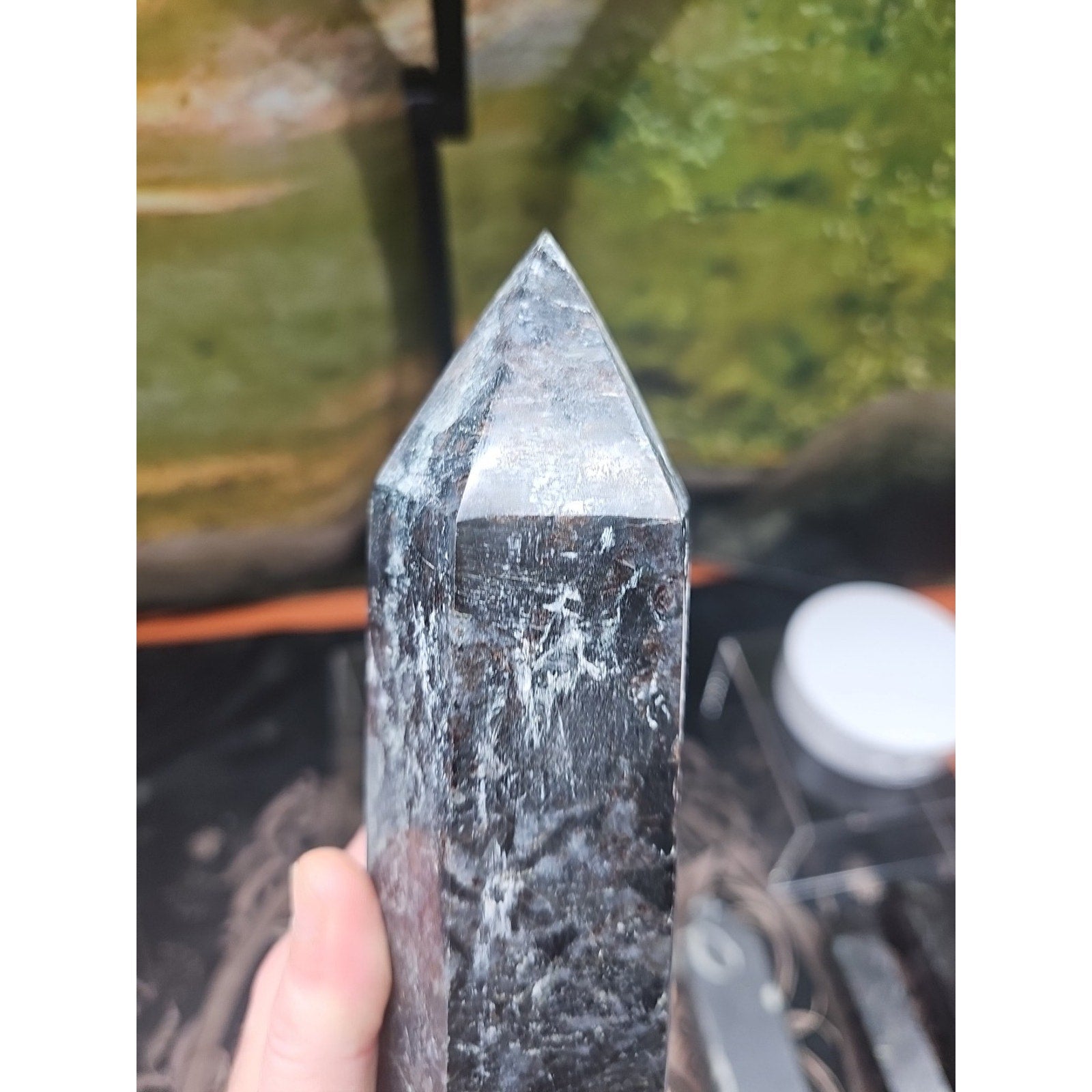 6lbs 13in Tall Arfvedsonite Garnet Blue Flashes Crystal Point