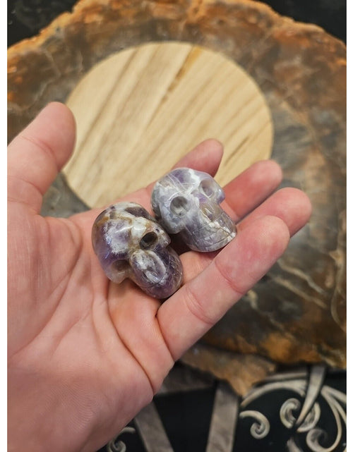 Load image into Gallery viewer, 1 Pair DREAM AMETHYST CRYSTAL SKULLS 93g BEAUTIFUL AMETHYST DISPLAY ☠️
