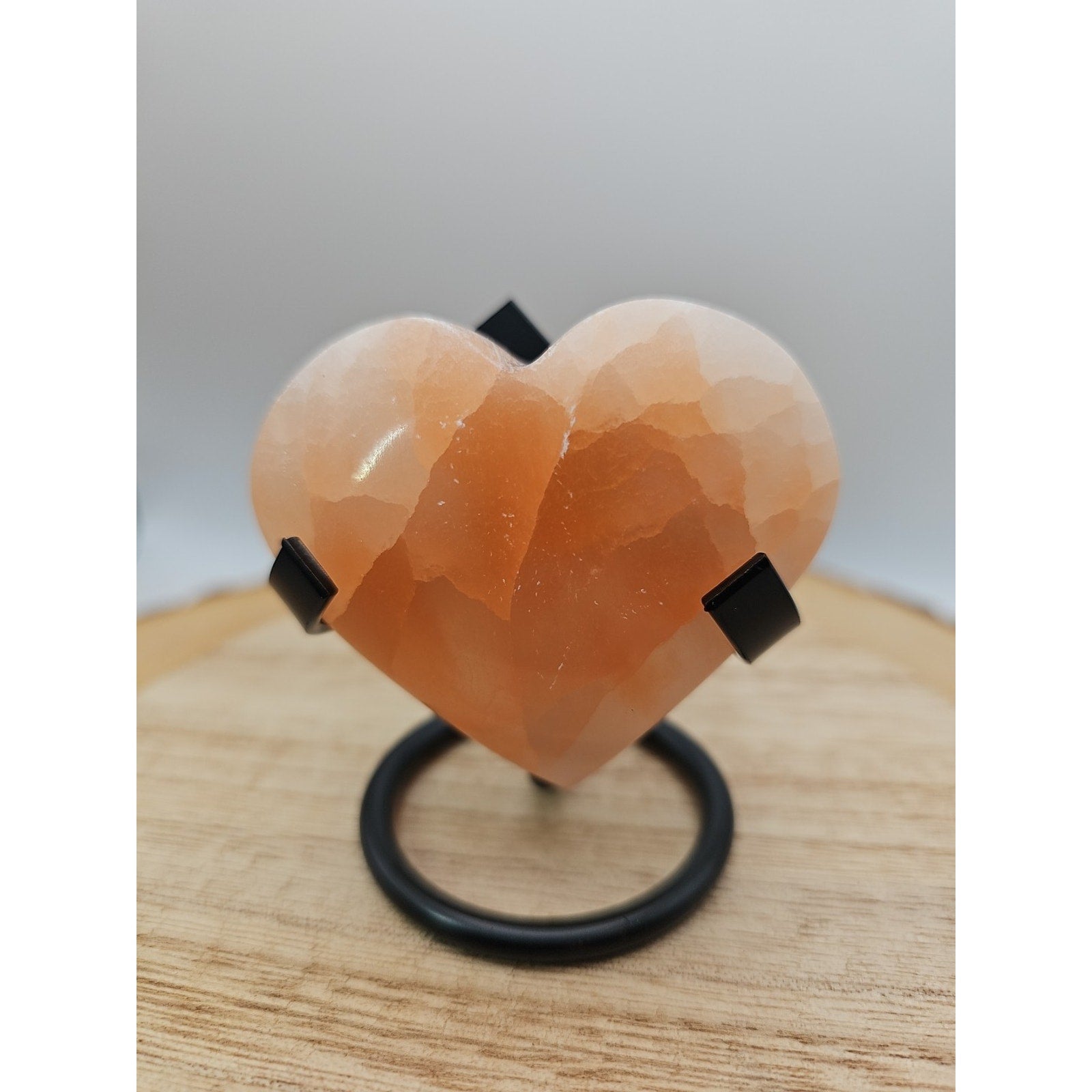 Peach Selenite Palm Stone W/stand 1each