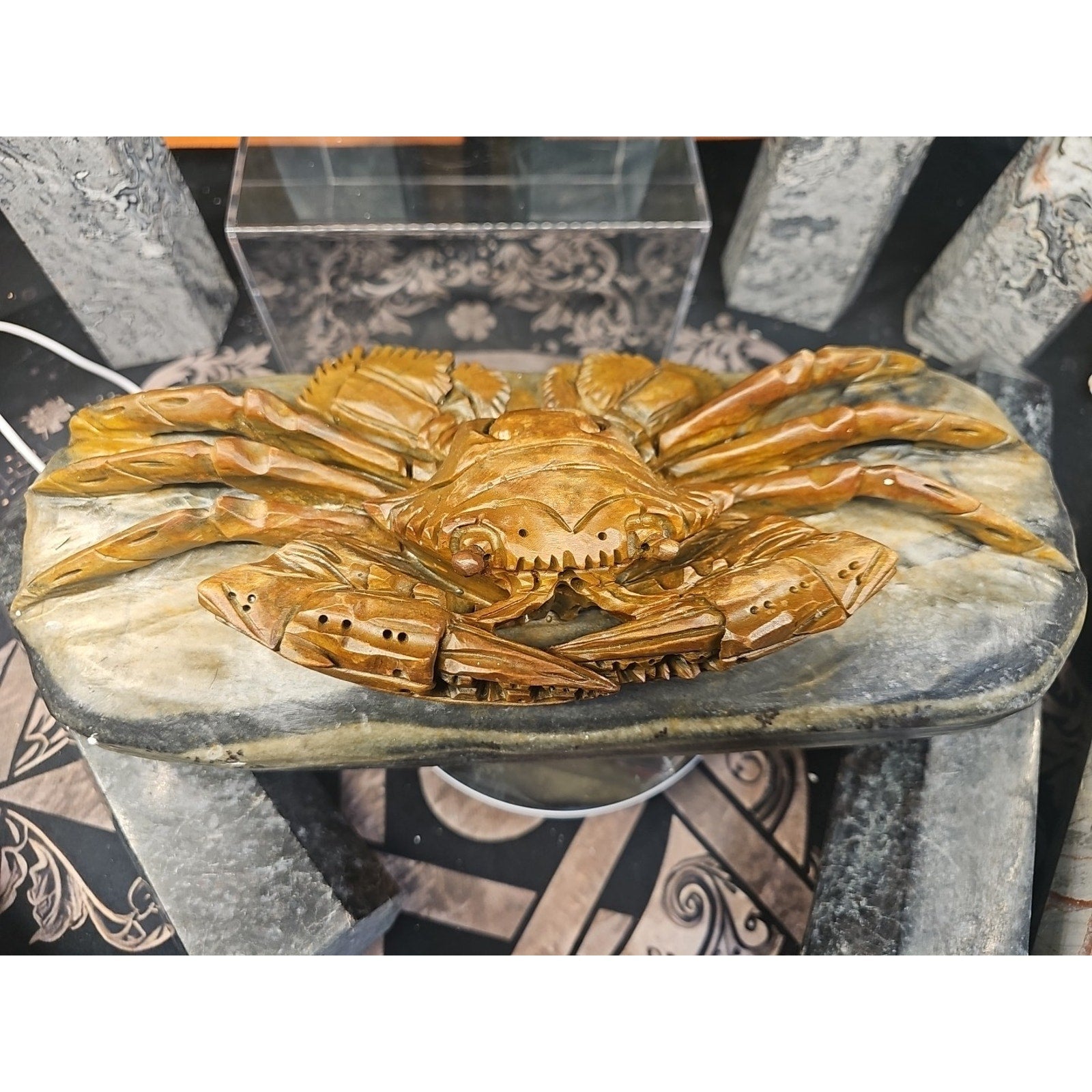 9.44LB Natural Mao Gong shi crab skull hand carved crystal specimen healing