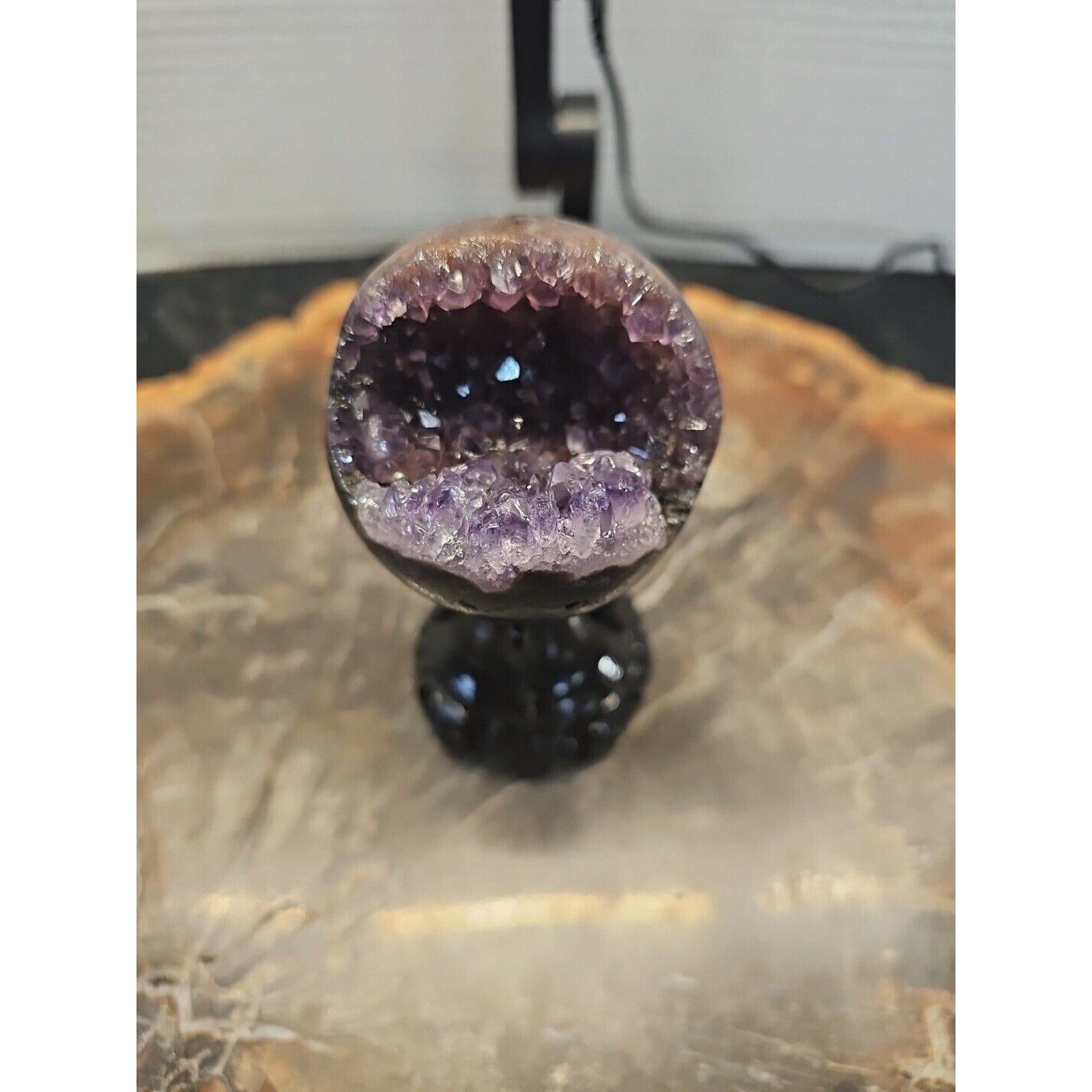 259G Natural Amethyst geode quartz cluster crystal specimen Healing W/Stand
