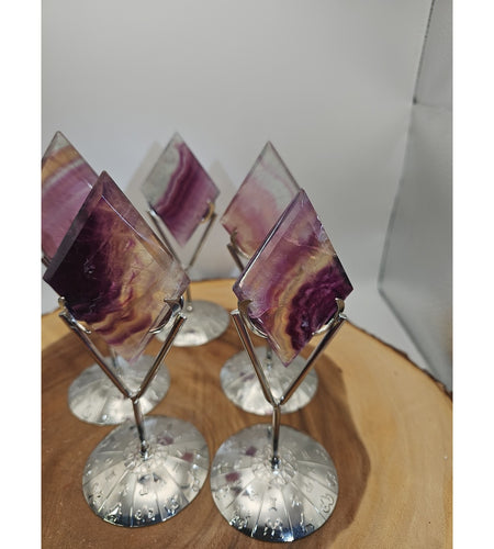 1 Each Natural Rainbow Fluorite Diamond W/ Zodiac stand