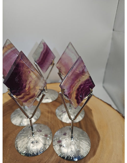 Load image into Gallery viewer, 1 Each Natural Rainbow Fluorite Diamond W/ Zodiac stand
