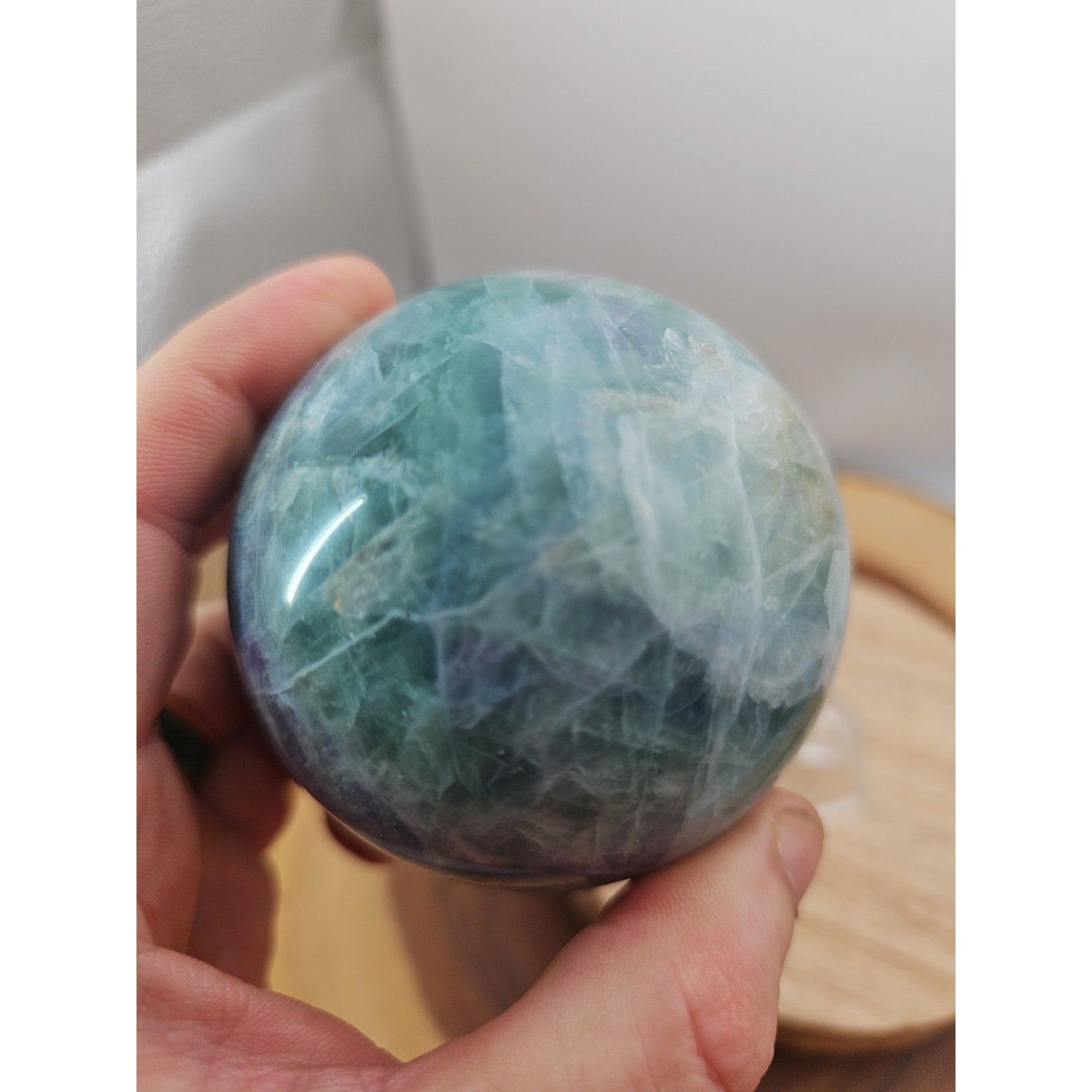 1.46lb Natural Rainbow Fluorite Quartz Crystal Sphere Ball Polished