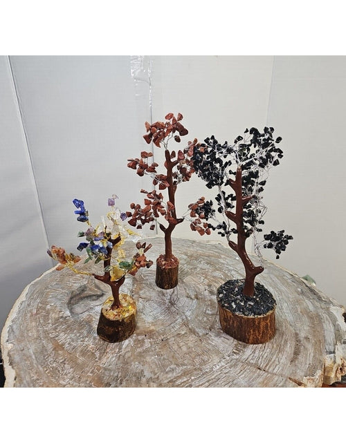 Load image into Gallery viewer, 3 Pcs 300 Carnelian+Amethyst+Crystal Gemstones Golden Branches Bonsai Tree
