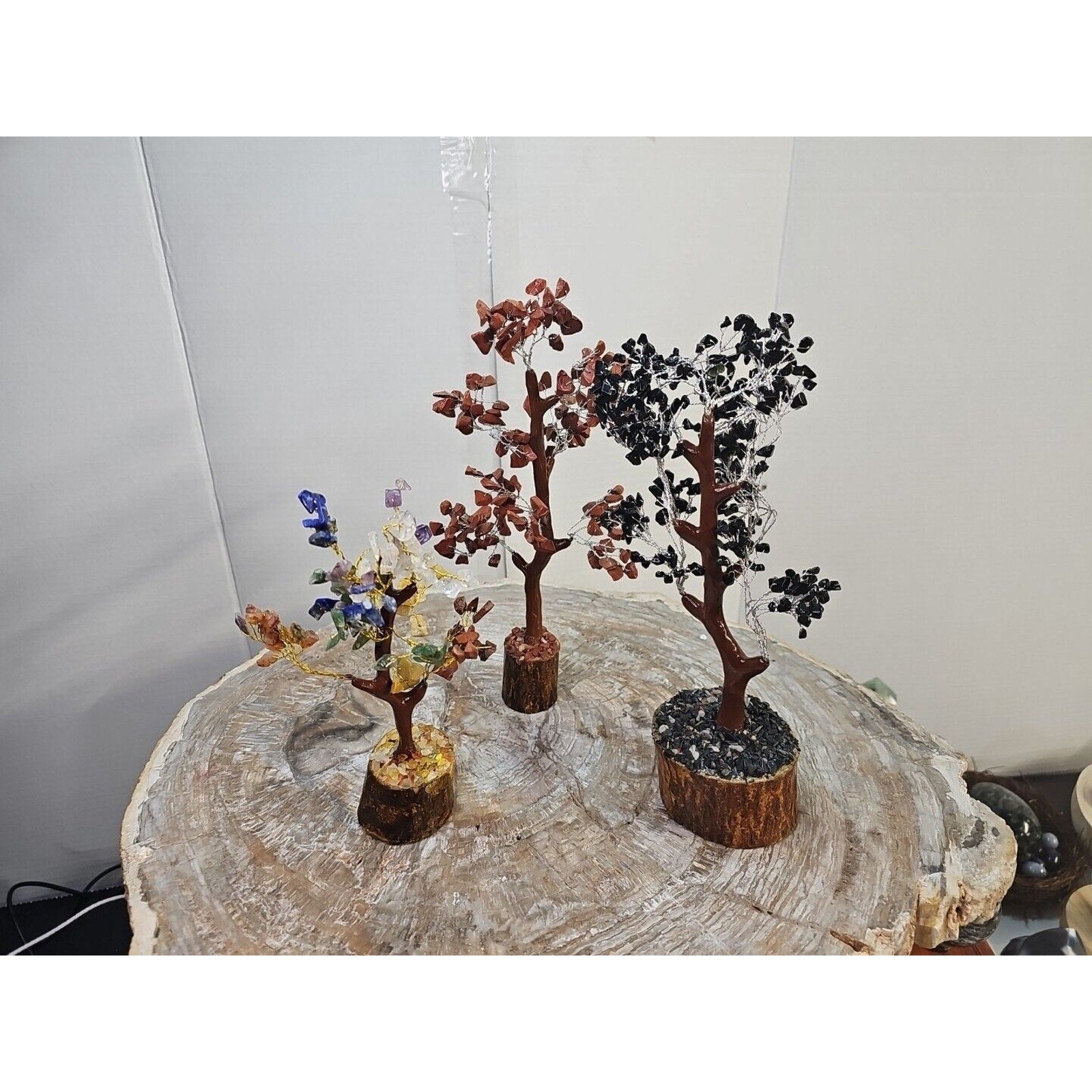 3 Pcs 300 Carnelian+Amethyst+Crystal Gemstones Golden Branches Bonsai Tree