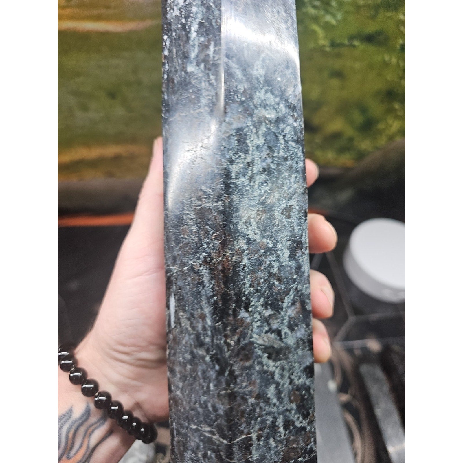 6lbs 13in Tall Arfvedsonite Garnet Blue Flashes Crystal Point