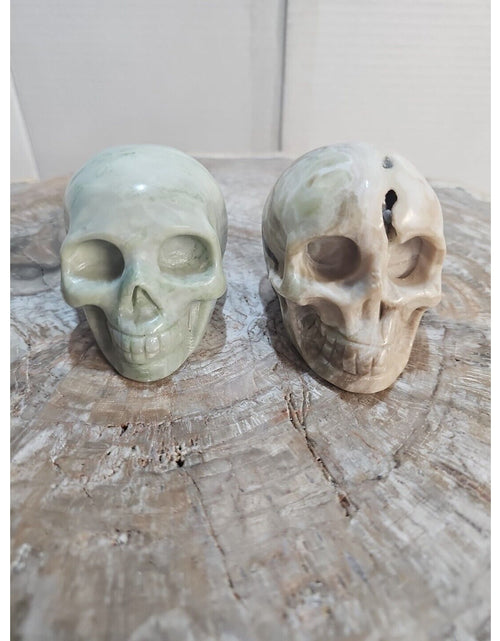 Load image into Gallery viewer, 2.18LB 2Pcs Natural Jasper Calcite Skulls Crystal Carving Mixed Stones Healing
