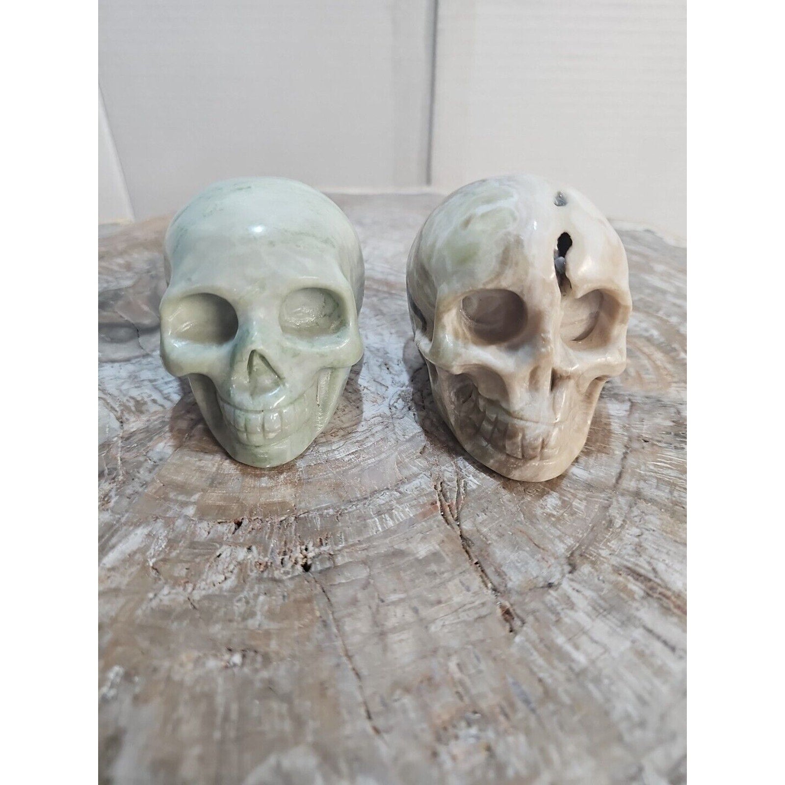 2.18LB 2Pcs Natural Jasper Calcite Skulls Crystal Carving Mixed Stones Healing