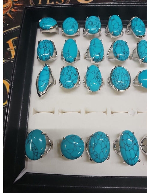 Load image into Gallery viewer, Wholesale Stone Ring Lot 40pcs W/ Box Multiple sizes Turquoise pattern
