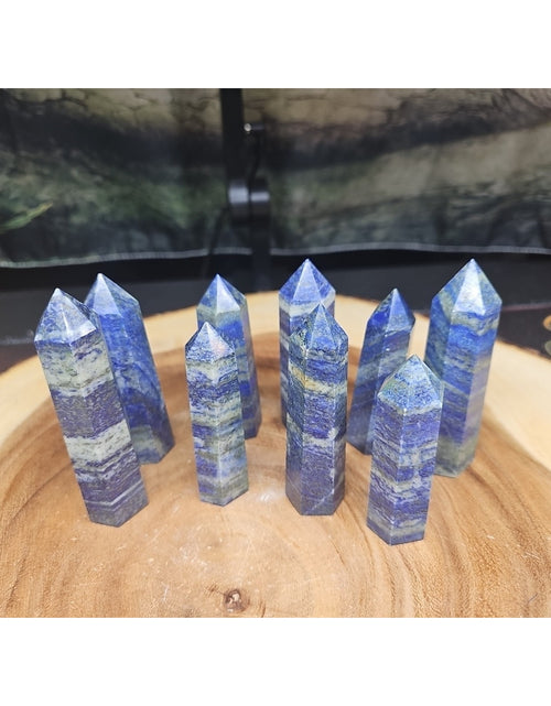 Load image into Gallery viewer, 1 Each Natural Blue Lapis Lazuli &amp; Pyrite Crystal Point Tower Brazil Rare
