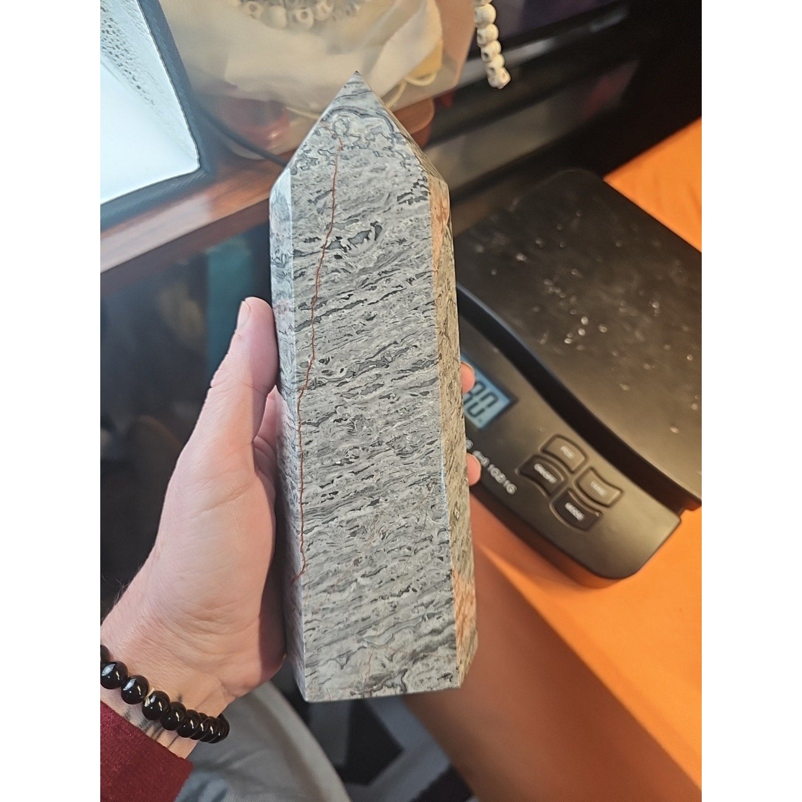 3.69LB 1Pcs Natural Gray Crazy Lace Jasper Crystal Point Tower Healing
