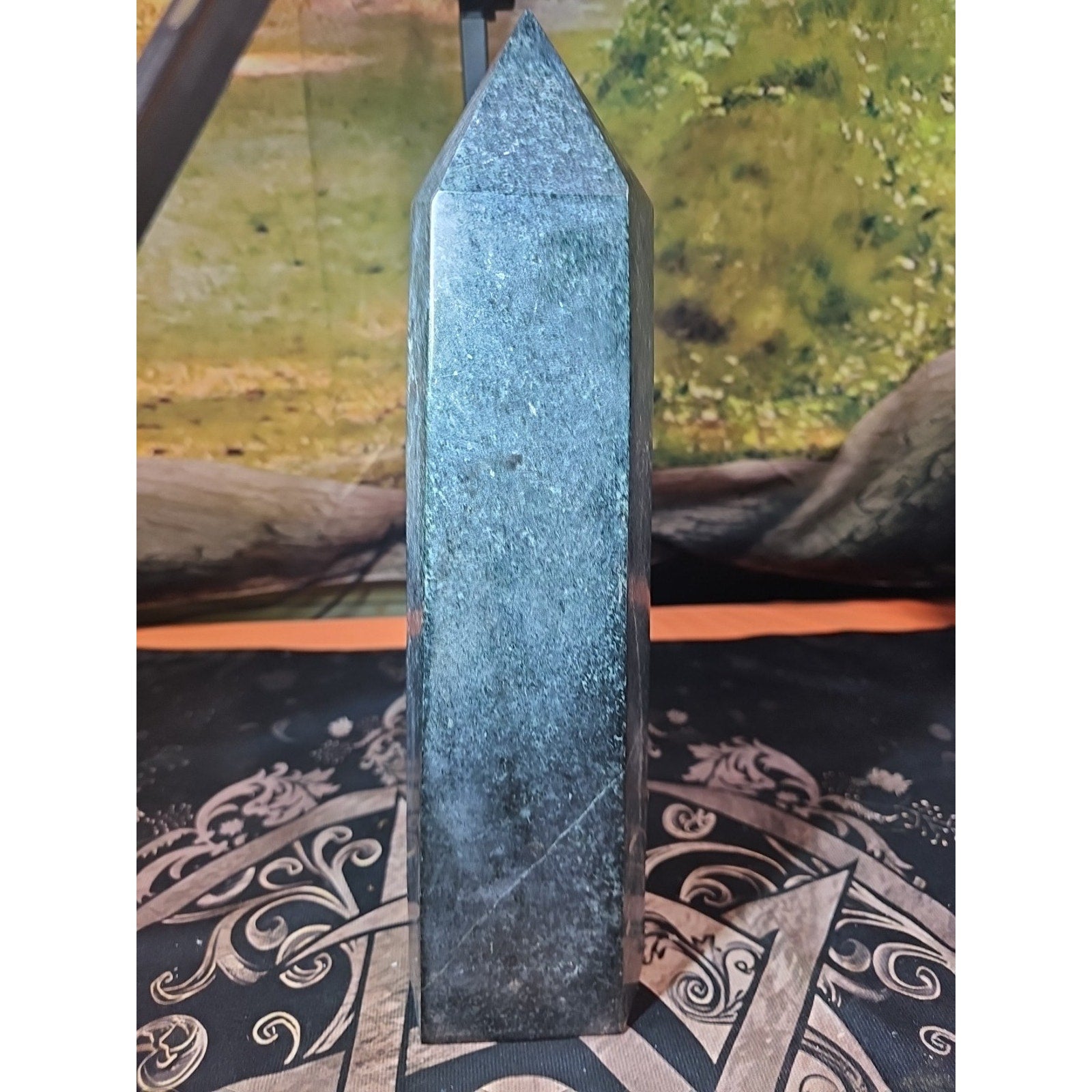 10.5LB 13" Natural Ancient Jasper Black Toumaline Crystal Tower Points Healing