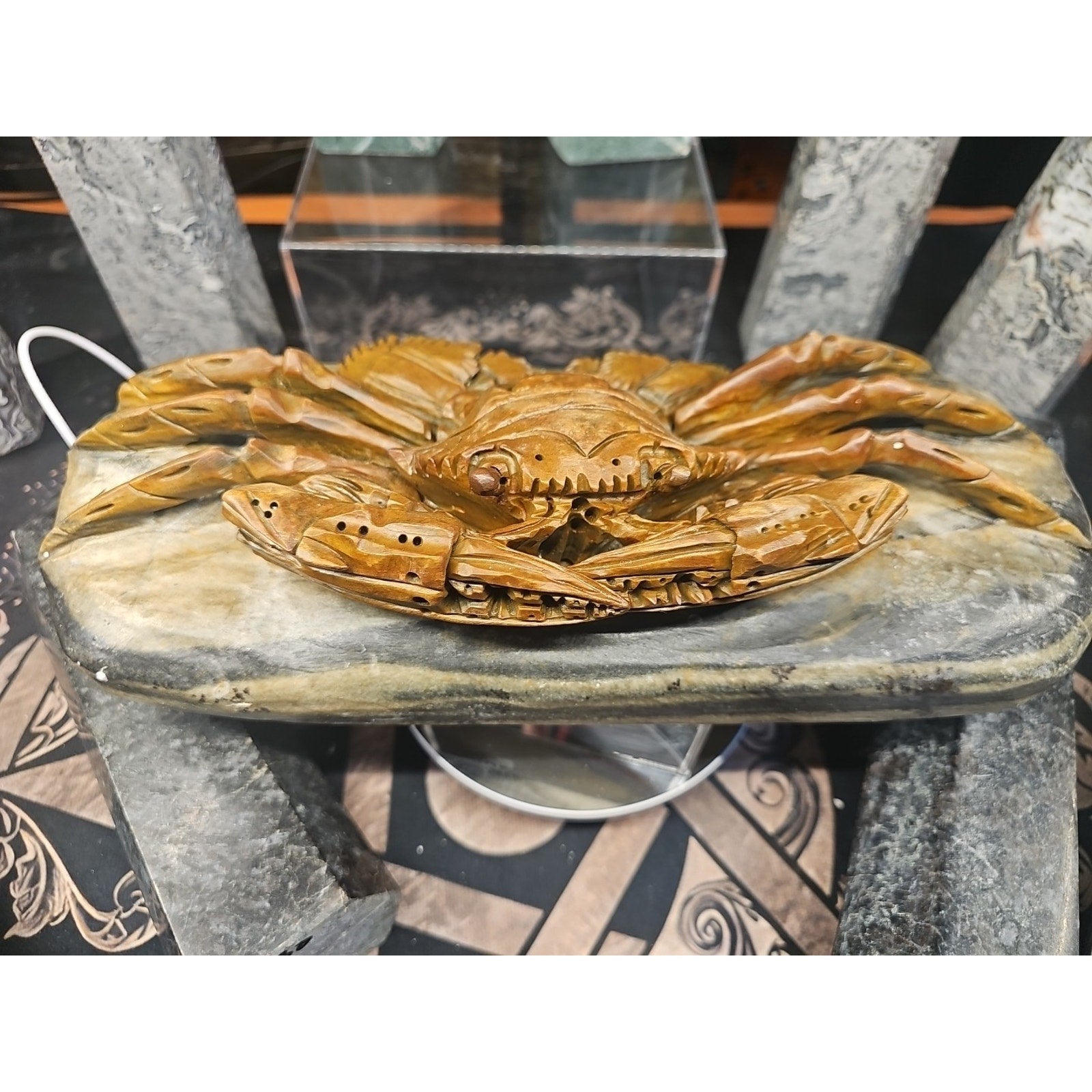 9.44LB Natural Mao Gong shi crab skull hand carved crystal specimen healing