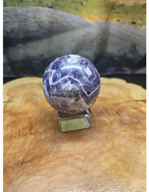 Load image into Gallery viewer, Amethyst Sphere 65mm W/Glass Stand 1lb
