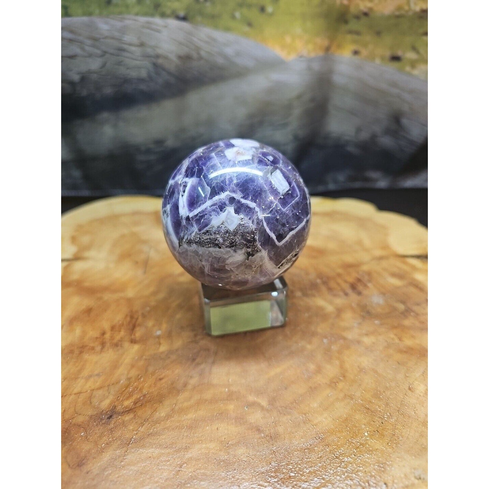 Amethyst Sphere 65mm W/Glass Stand 1lb