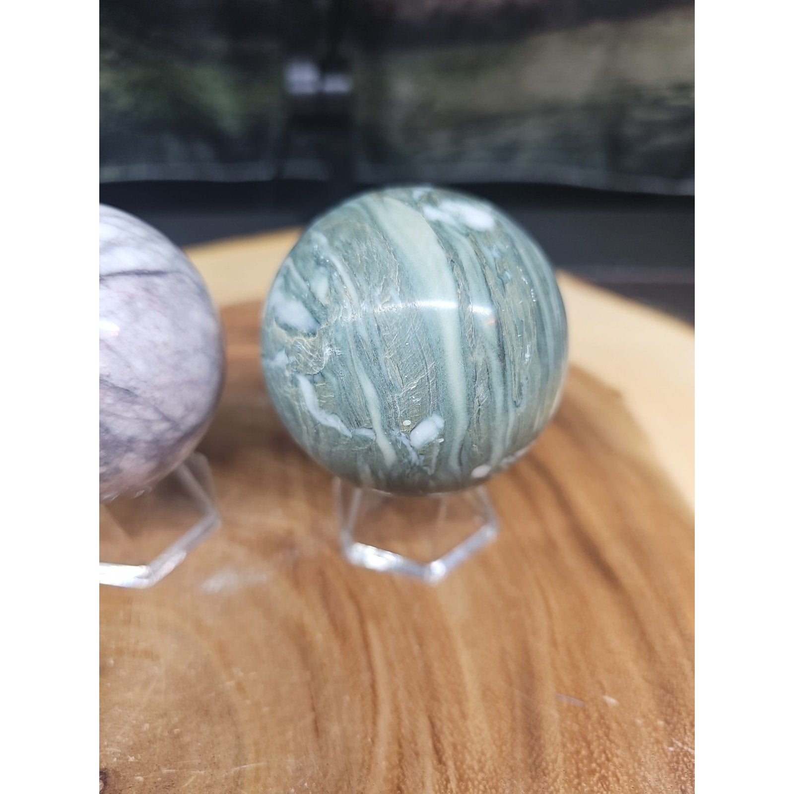 2Pcs A Set Of Natural Quartz Crystal Jasper Sphere Ball Polished 50-60mm &stand