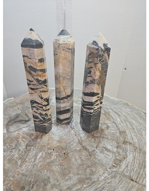 Load image into Gallery viewer, 3.47LB 3Pcs Natural Zebra Rock Jasper Crystal Point Tower Healing Sinkiang
