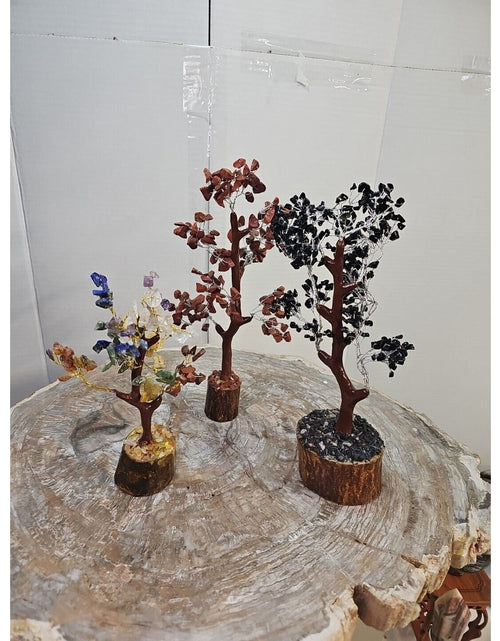 Load image into Gallery viewer, 3 Pcs 300 Carnelian+Amethyst+Crystal Gemstones Golden Branches Bonsai Tree
