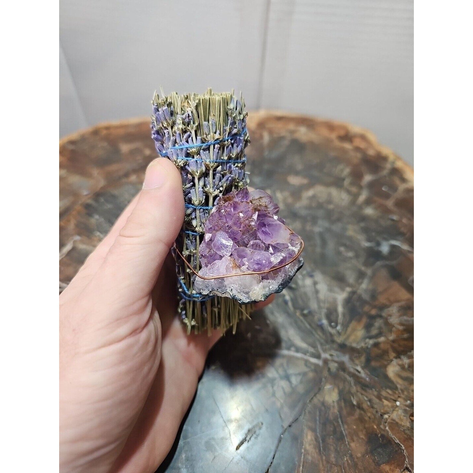 Lavender wrapped crystal W/ Huge Amethyst Healing