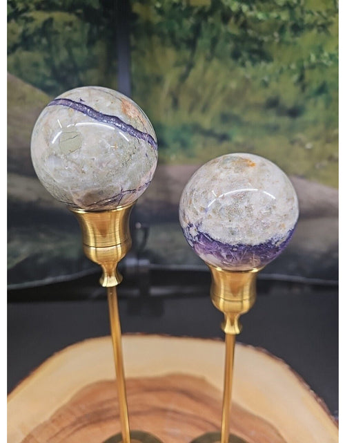 Load image into Gallery viewer, Amethyst Chevron Sphere Pair W/Stands
