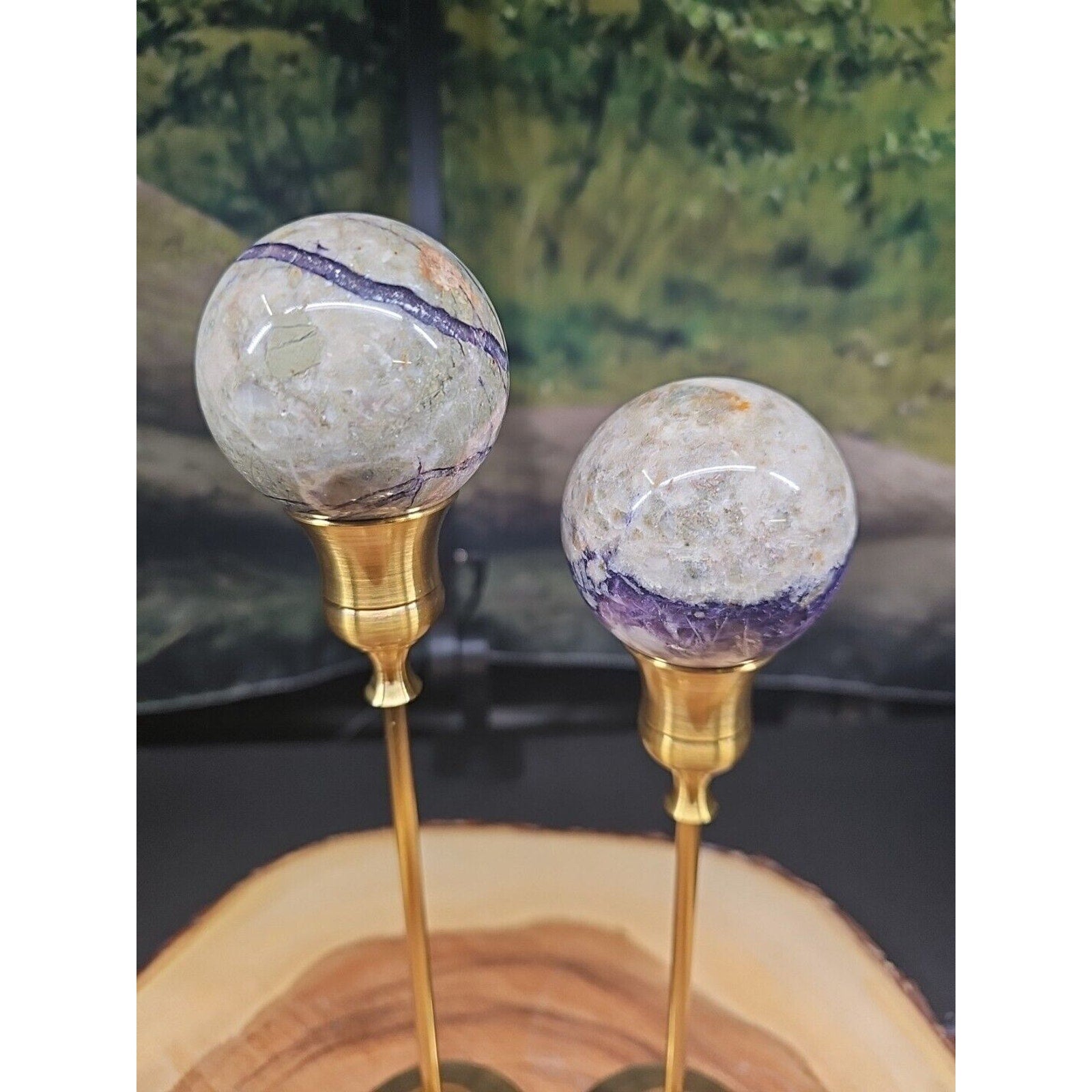 Amethyst Chevron Sphere Pair W/Stands