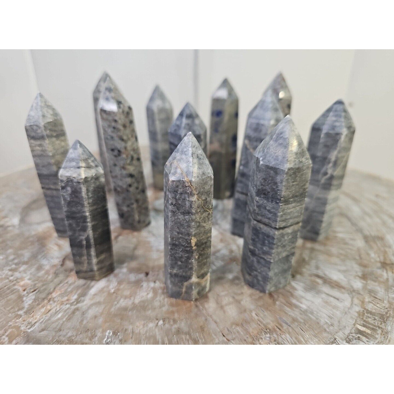 2.41LB 12Pcs A Set Of Natural Quartz Crystal Jasper Point Tower Polished Healing