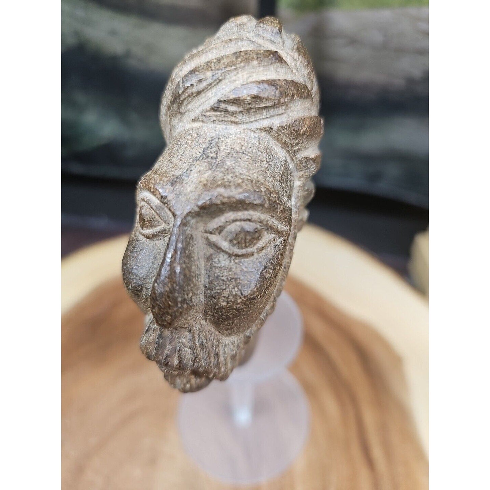 Vintage ABSTRACT STONE HEAD Sculpture Stone 1 lb W/Stand