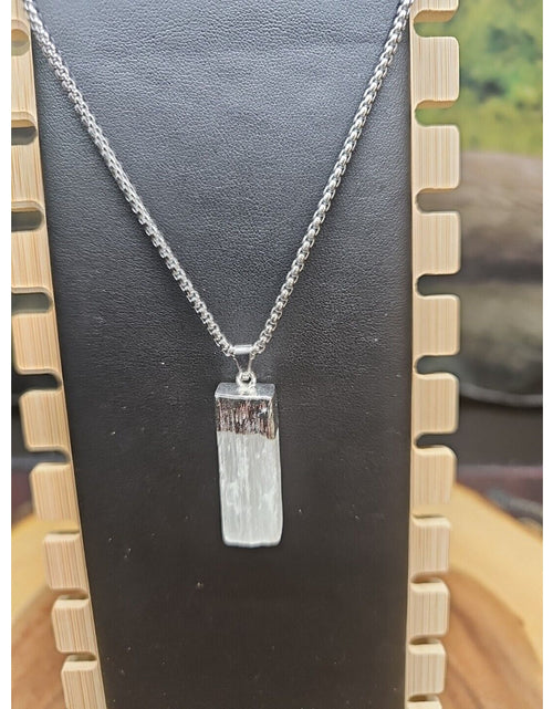 Load image into Gallery viewer, Selenite Crystal Necklace 18in Stainless Steel Chain Protection Healing
