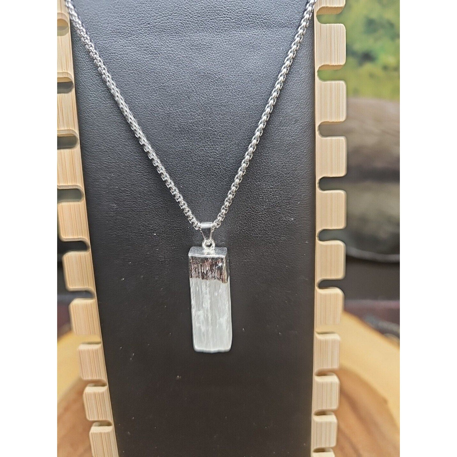 Selenite Crystal Necklace 18in Stainless Steel Chain Protection Healing