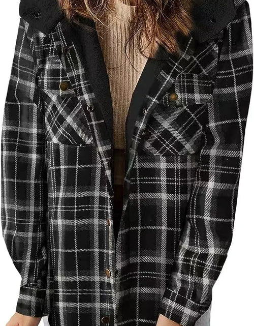 Load image into Gallery viewer, Cozy Plaid Hooded Wool Coat with Fleece Lining
