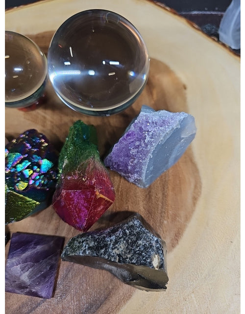 Load image into Gallery viewer, Mix Crystal Lot 2 Glass Sphere, Selenite, Obsidian, Amethyst, Agate,titanium
