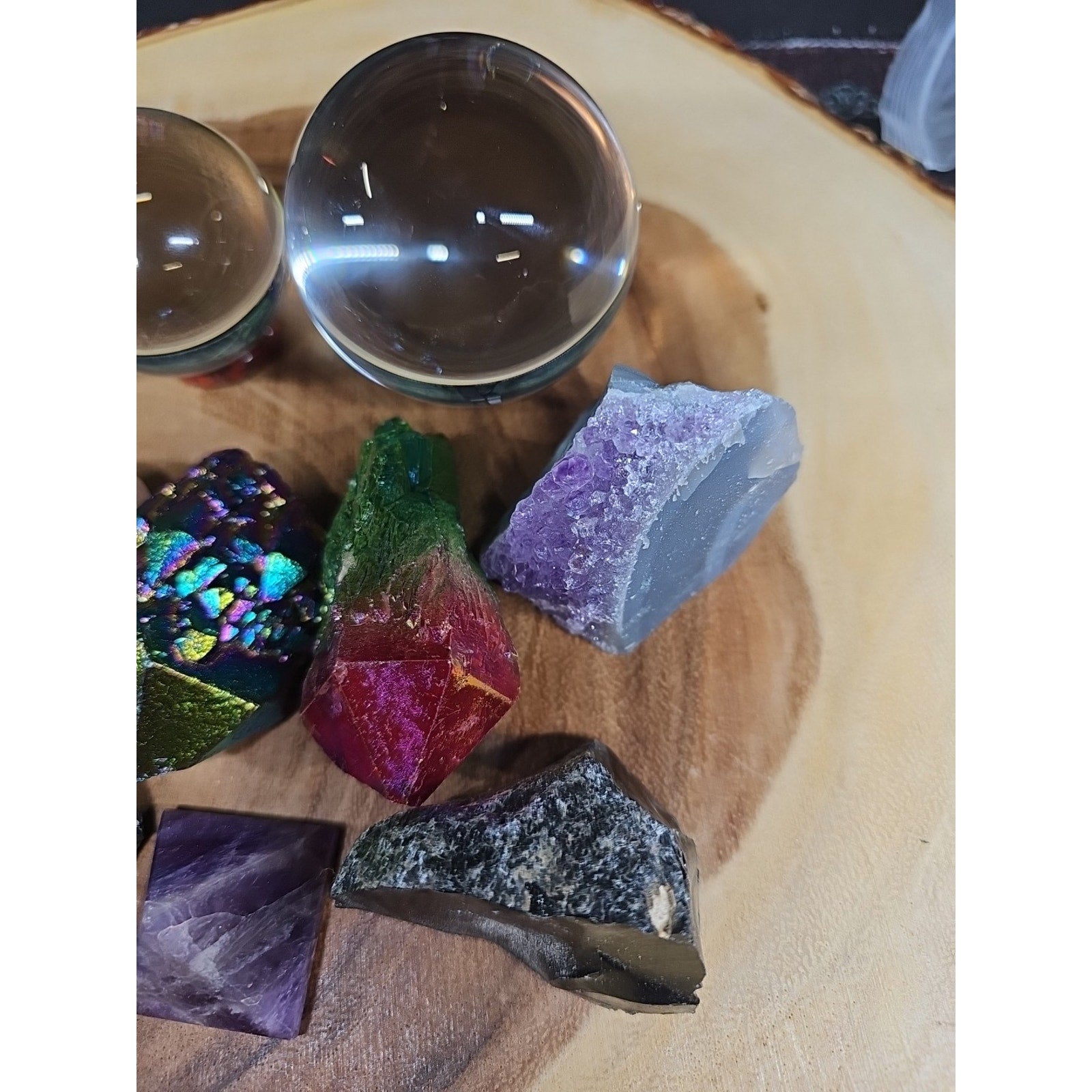 Mix Crystal Lot 2 Glass Sphere, Selenite, Obsidian, Amethyst, Agate,titanium