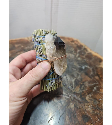 Lavender wrapped crystal W/ Huge Smoky quartz Healing