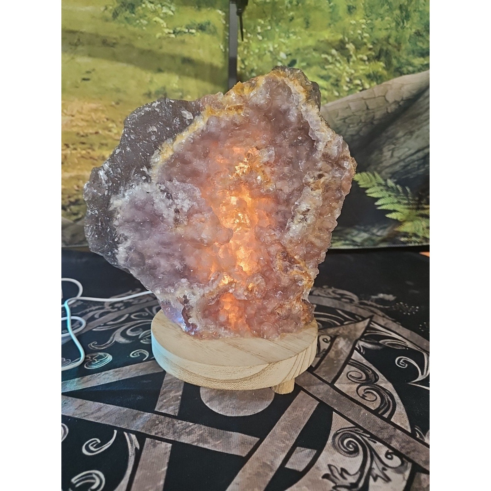 11.9LB Natural fluorite quartz crystal Cluster specimen W/led Back Light Stand