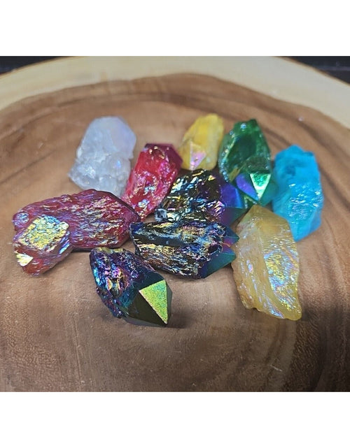 Load image into Gallery viewer, 10Pcs .68lbs Rainbow Aqua Aura Quartz Crystal Points Titanium Coating B1
