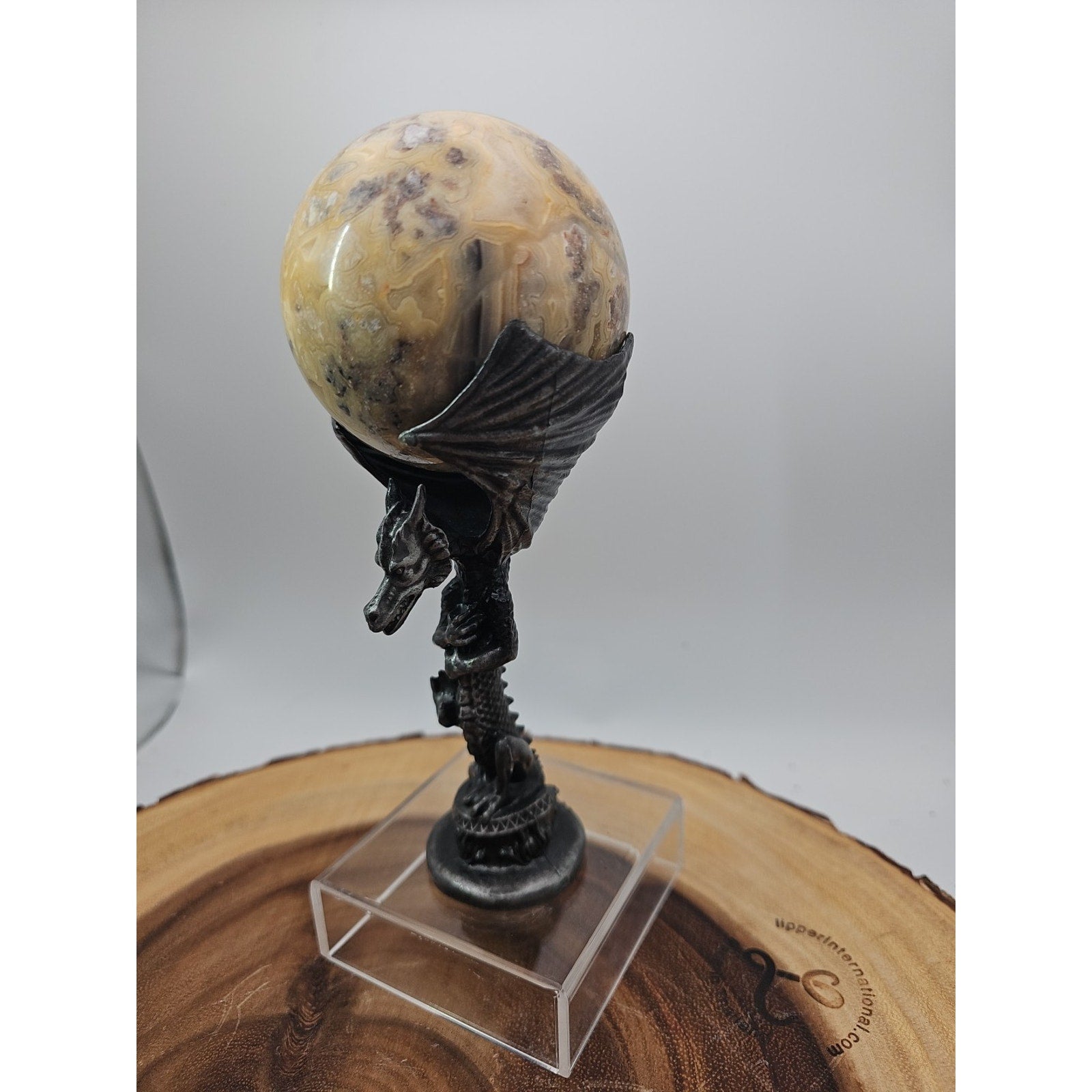 1.13lb 72mm Crazy Lace Agate W/Dragon Stand