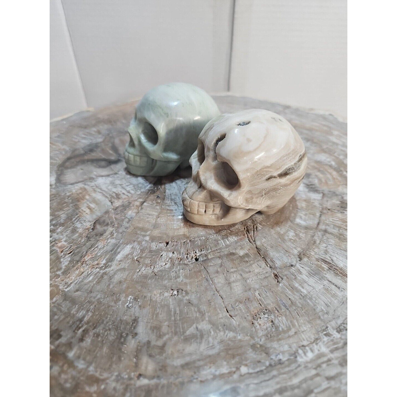 2.18LB 2Pcs Natural Jasper Calcite Skulls Crystal Carving Mixed Stones Healing