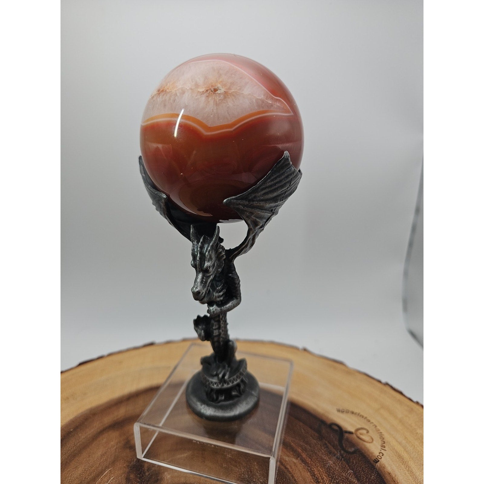 1.3lb 75mm Carnelian Quartz W/Dragon Stand