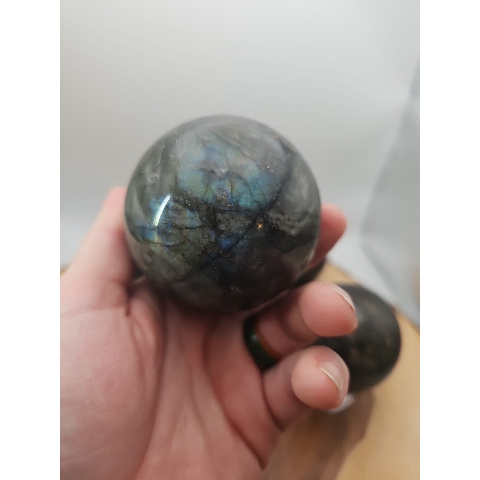 1LB 1Pcs Natural Rainbow Labradorite Crystal Sphere Ball Polished w/stand