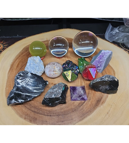 Mix Crystal Lot 2 Glass Sphere, Selenite, Obsidian, Amethyst, Agate,titanium