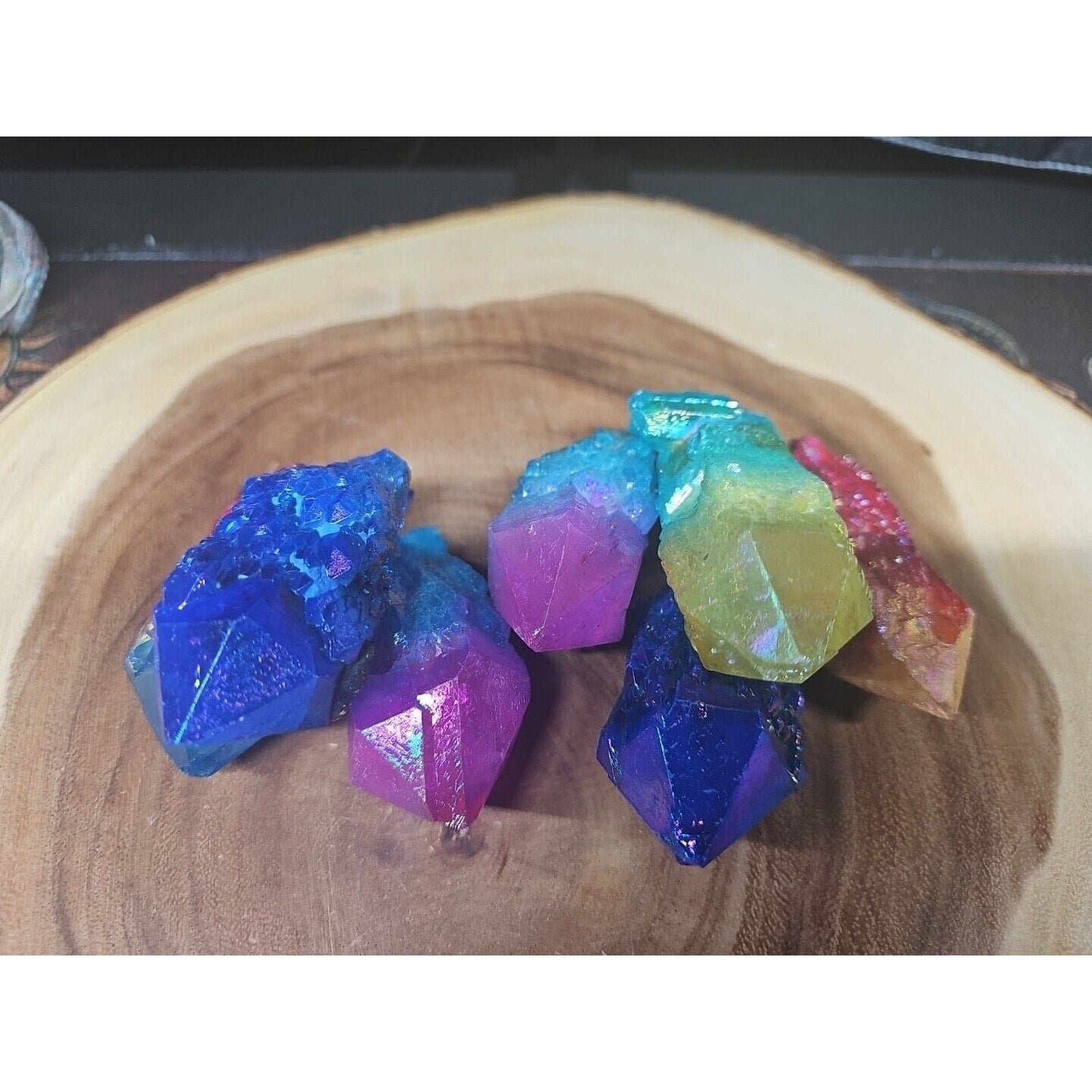 1.75LB 7Pcs Rainbow Aqua Aura Quartz Crystal Cluster Points Titanium Coating