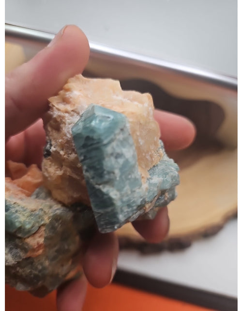 Load image into Gallery viewer, Fluorapatite On Orange Calcite 2pc Raw Specimen. 90lbs
