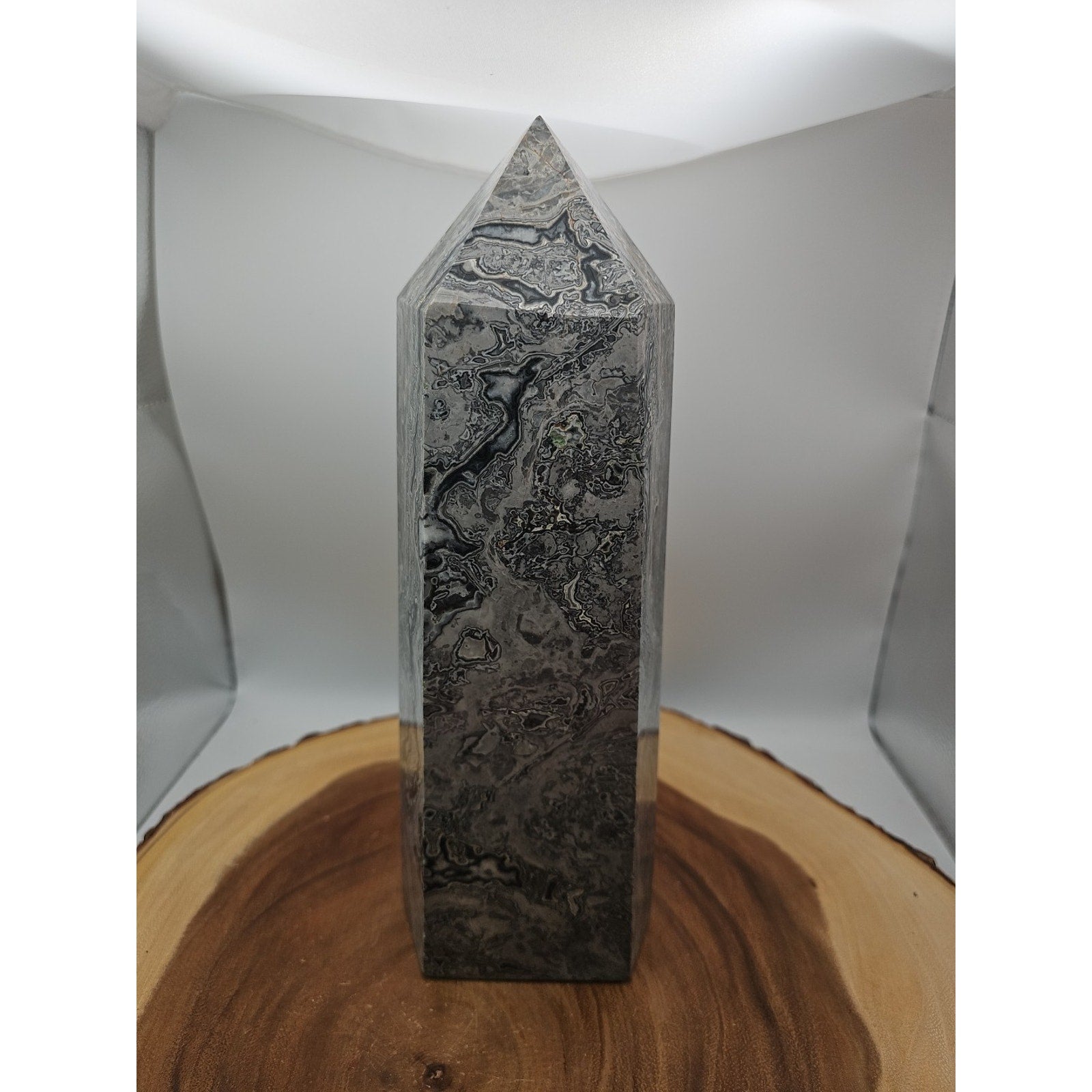 8.14lb Gray Crazy Lace & Shell Stone Jasper Crystal Tower