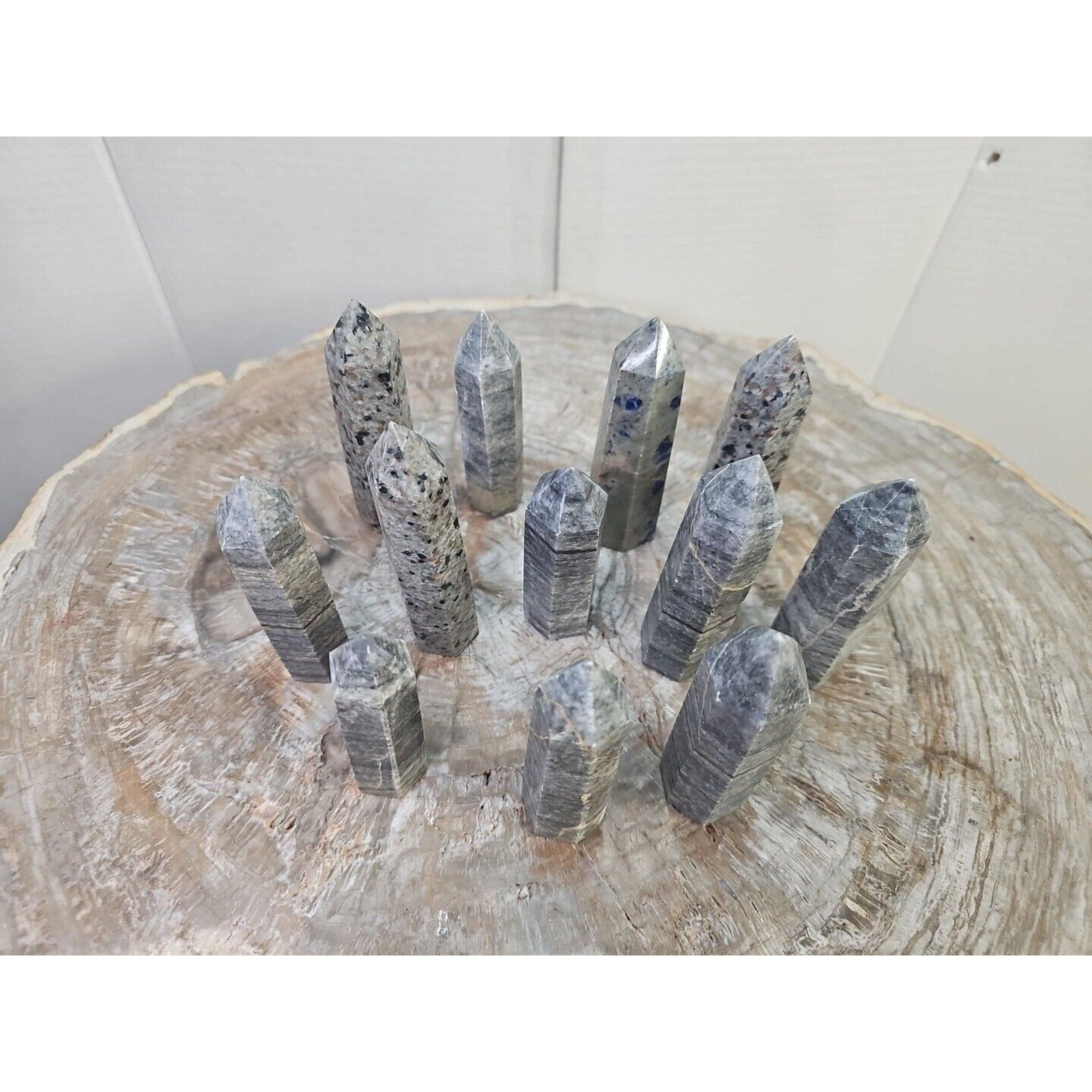 2.41LB 12Pcs A Set Of Natural Quartz Crystal Jasper Point Tower Polished Healing