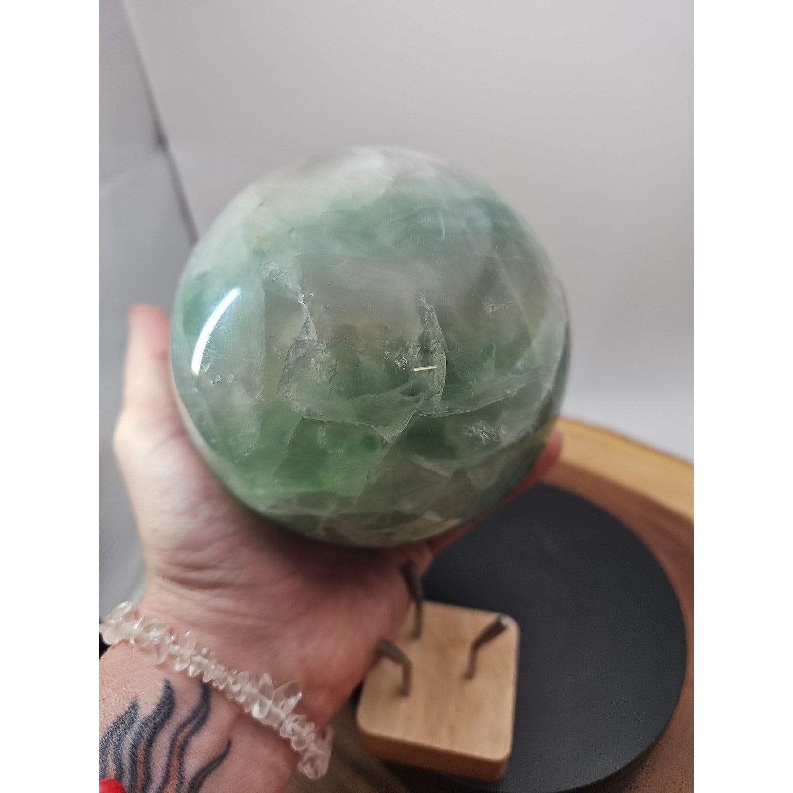 5.43 Natural Green Fluorite Quartz Crystal Sphere Ball Polished Healing