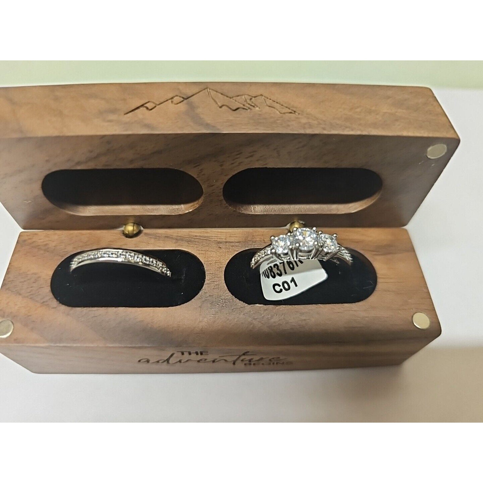 Engagement Ring Set Diamonds Brass/ Silver Plated W/case