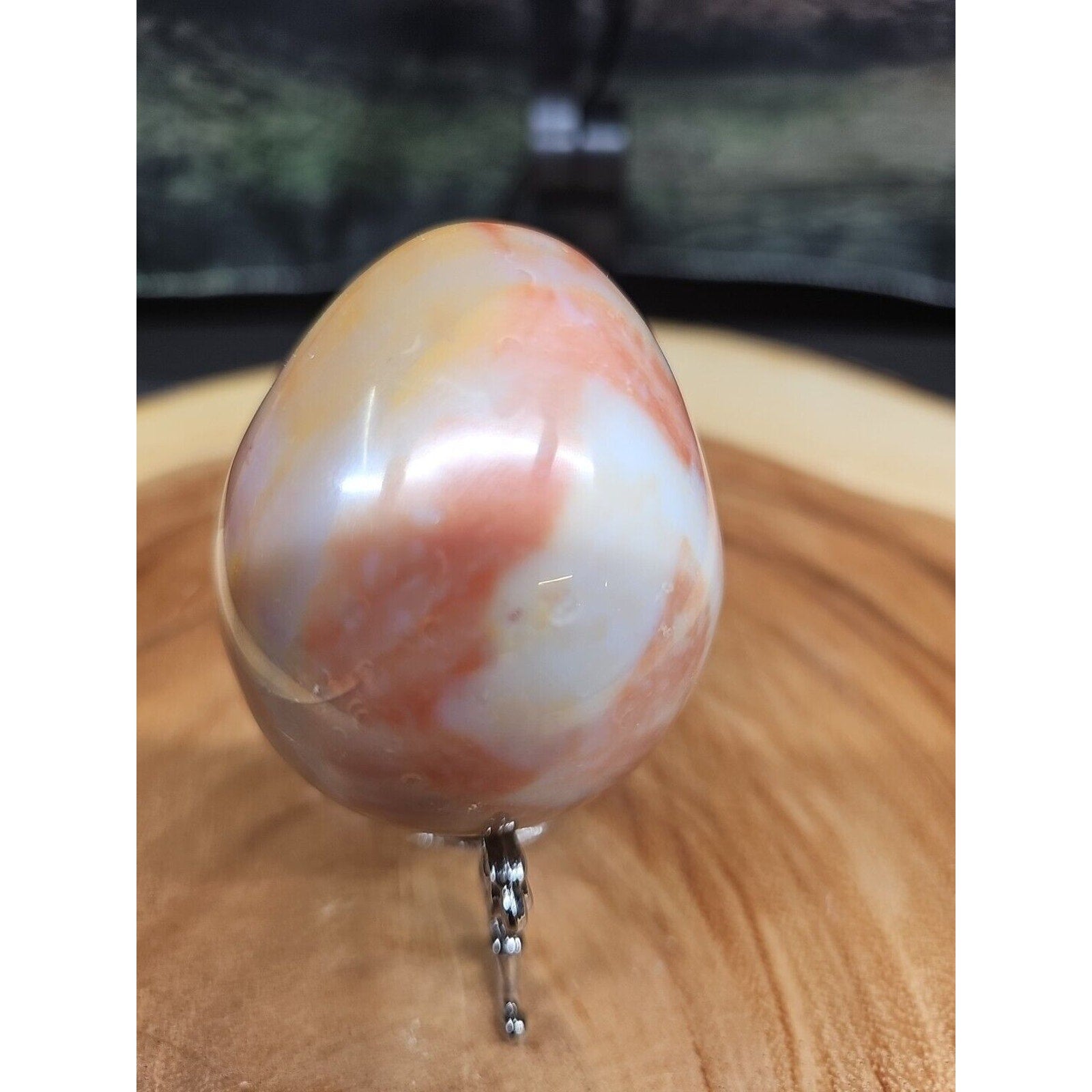 Ocean Jasper Egg Caramel Agate W/Stand 274grams